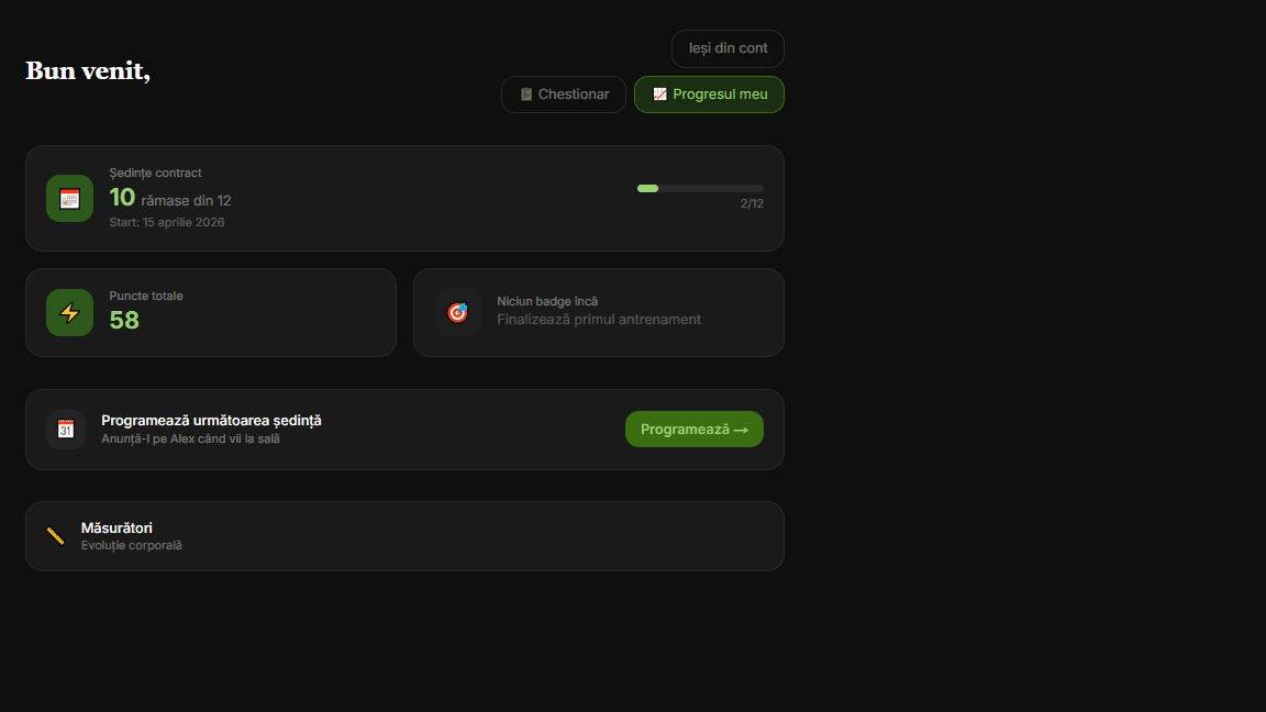 Dashboard — contract, puncte, programare